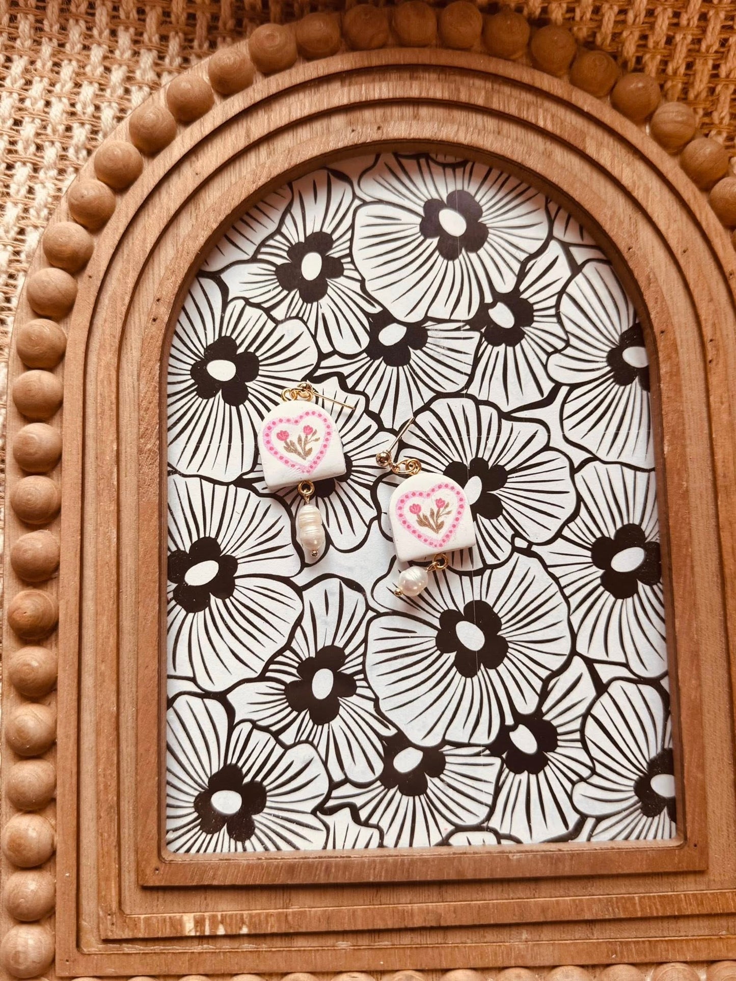 Floral Heart Print Dangles