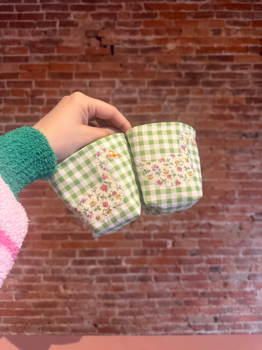 Floral Goosie + Green Gingham Weck Jar Koozie