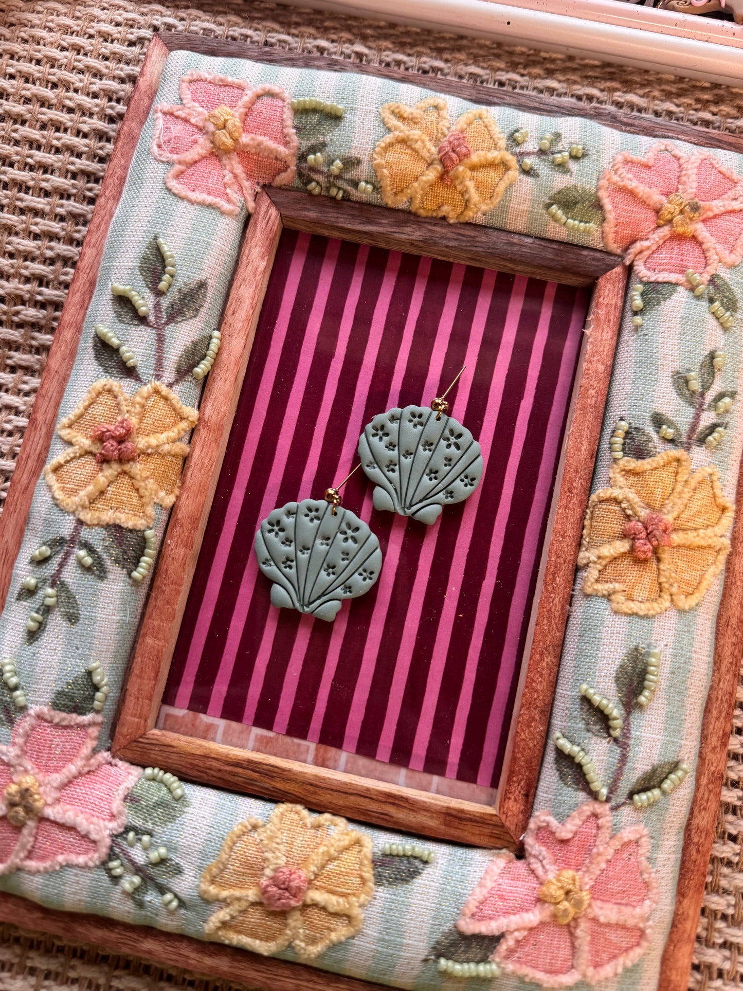 Green Floral Shell Earrings