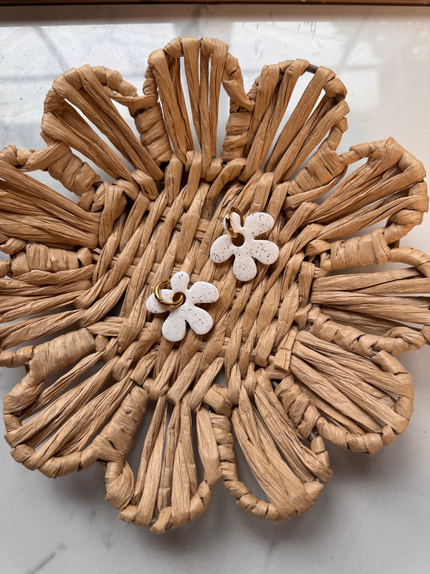 White Speckled Flower Hoops