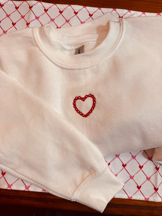 Ruffle Heart Embroidered Children’s Crewneck