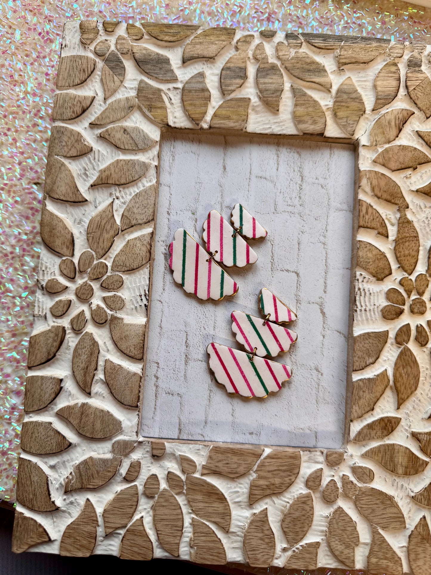 Pink Stripes Scalloped Statement Earrings
