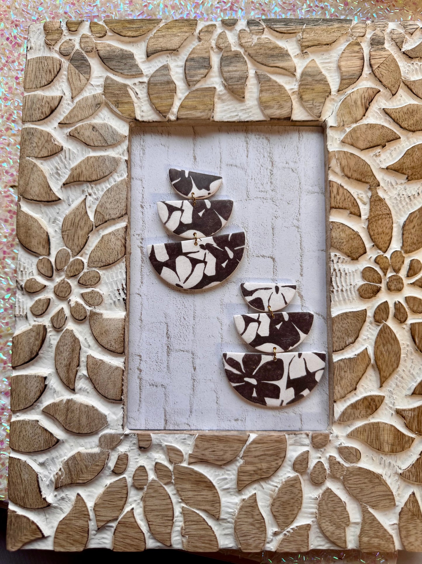 Black and White Floral Statement Earrings