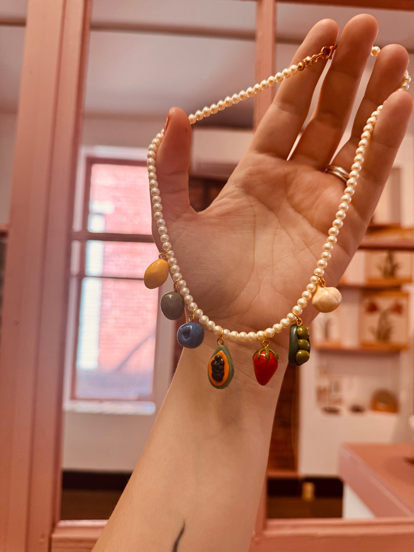 Handmade Fruits and Veggies Beaded Charm Necklace