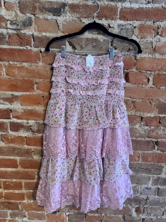 Pink Floral Midi Skirt