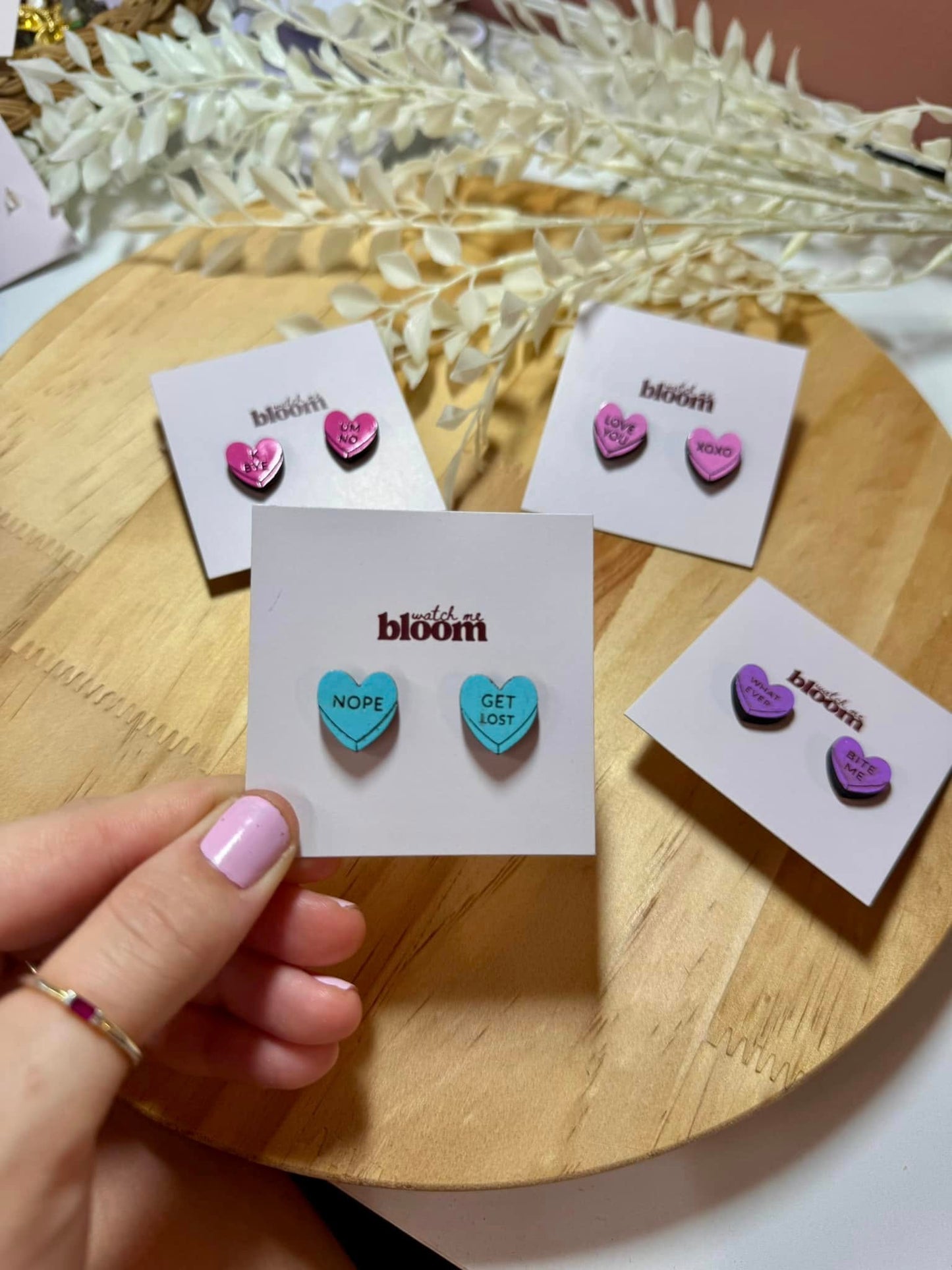 Wooden conversation heart studs