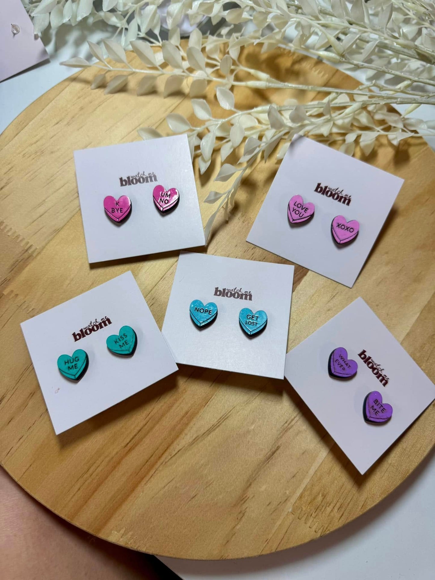 Wooden conversation heart studs