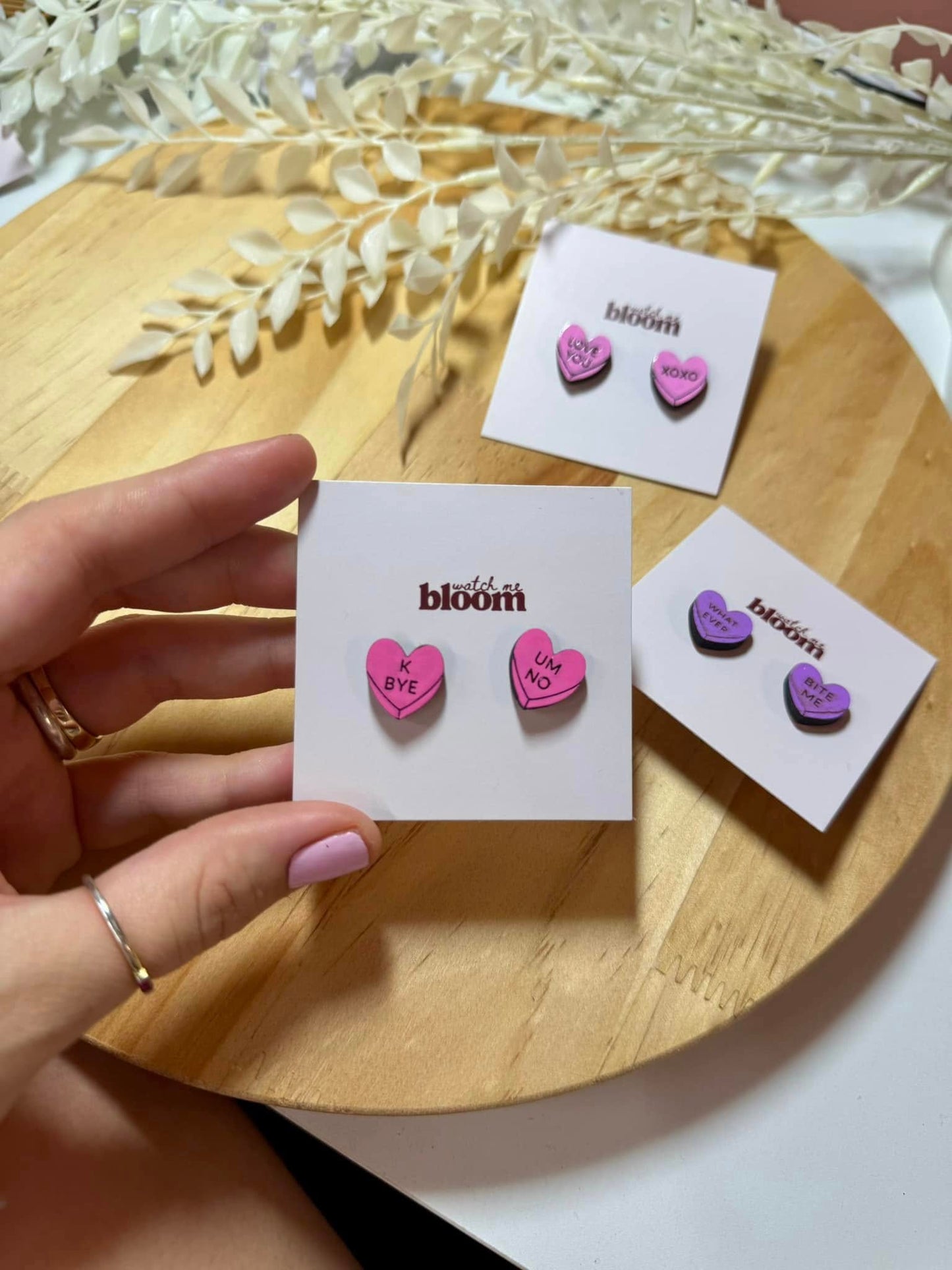 Wooden conversation heart studs