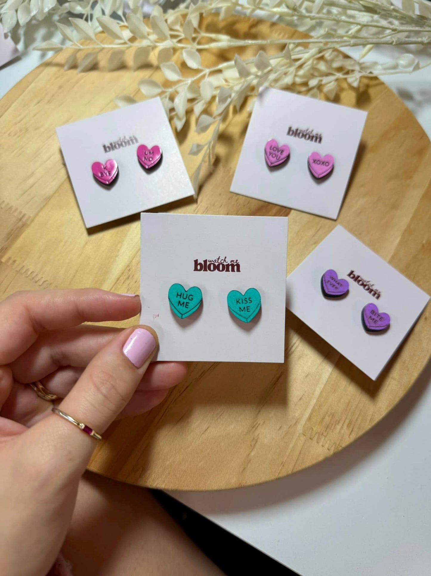 Wooden conversation heart studs