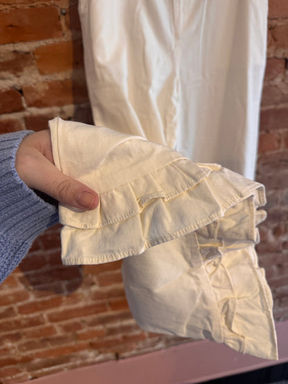 White Denim Ruffle Pants