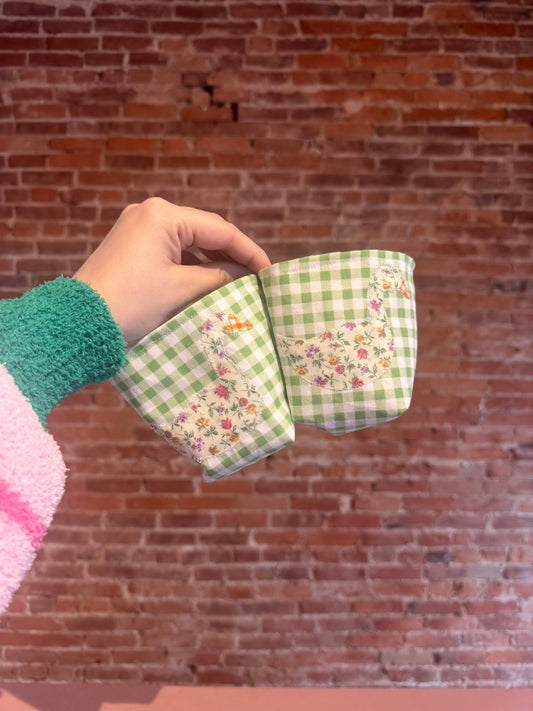 Floral Goosie + Green Gingham Weck Jar Koozie