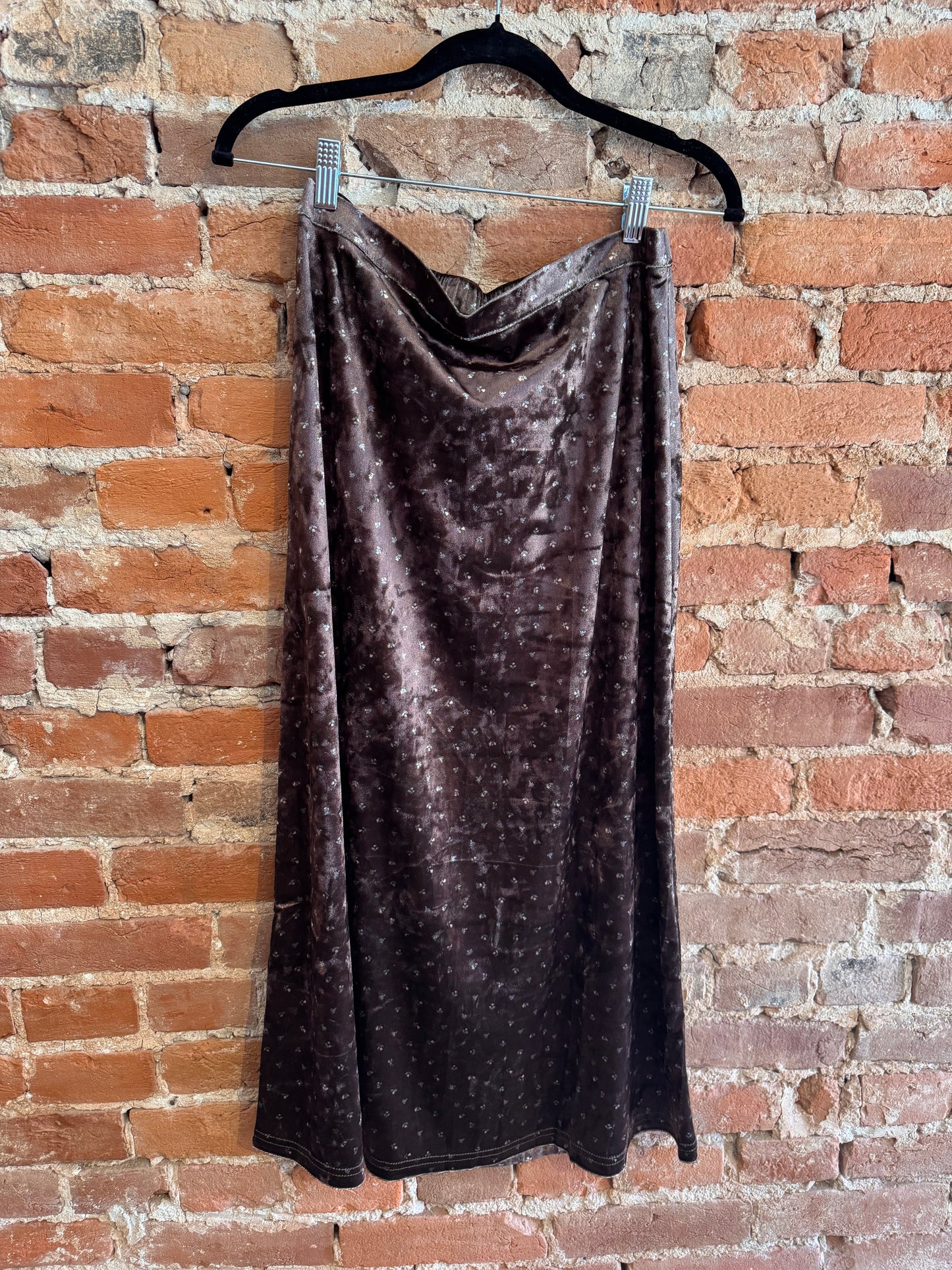 Velvet Floral Print Maxi Skirt