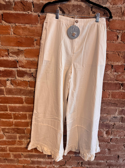 White Denim Ruffle Pants