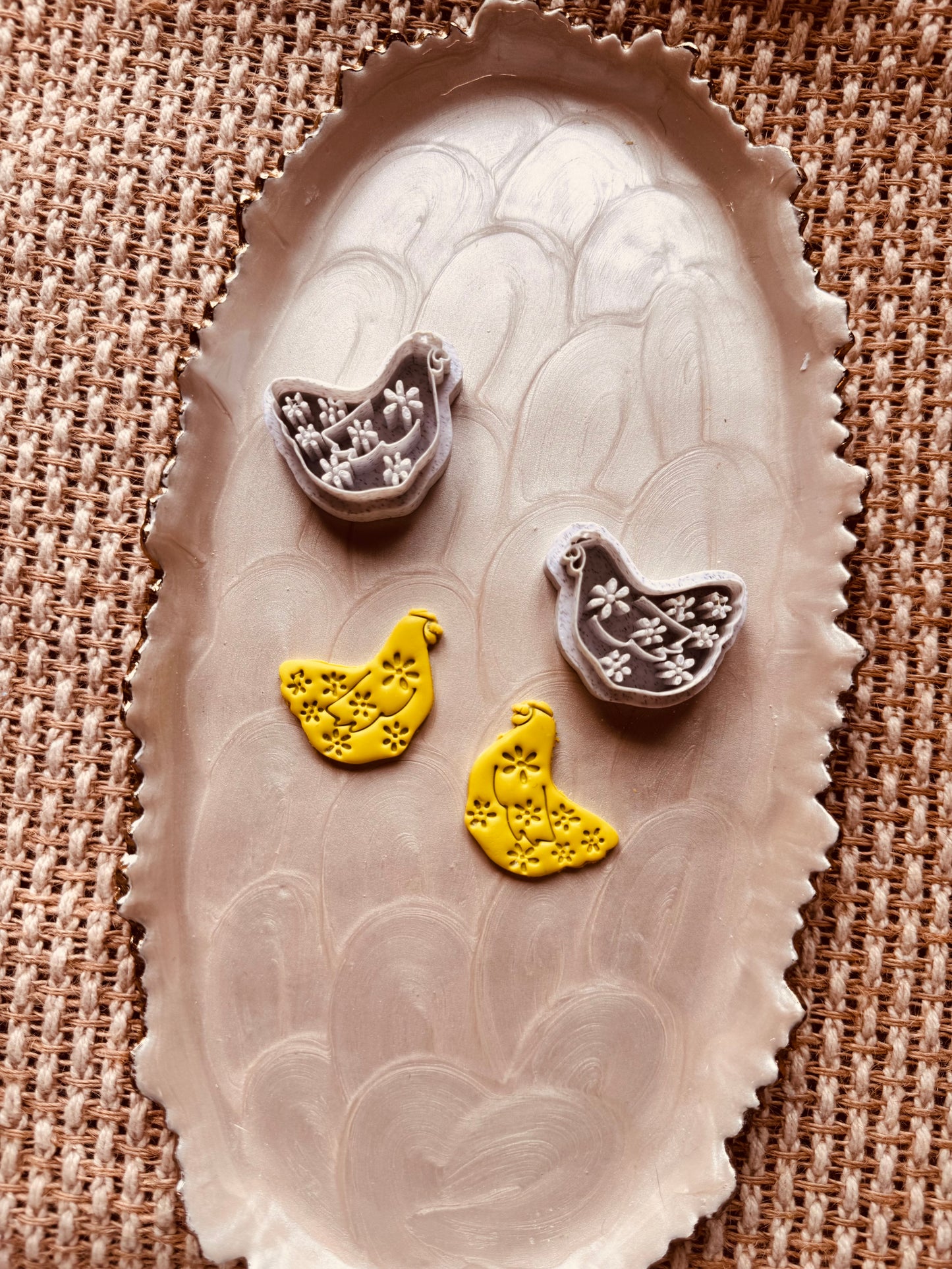 Floral Chicken Mirrored Clay Cutter Set