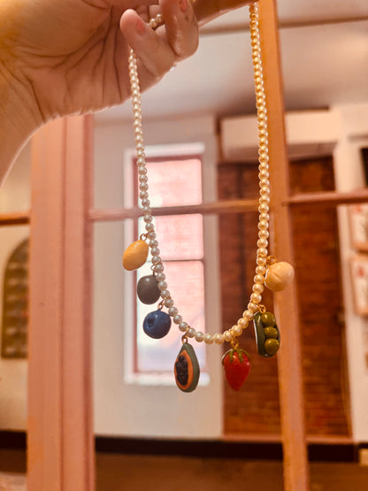 Handmade Fruits and Veggies Beaded Charm Necklace