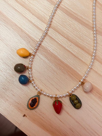 Handmade Fruits and Veggies Beaded Charm Necklace