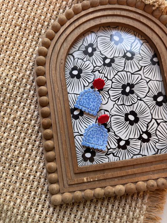 Red and Blue Floral Statement Earrings