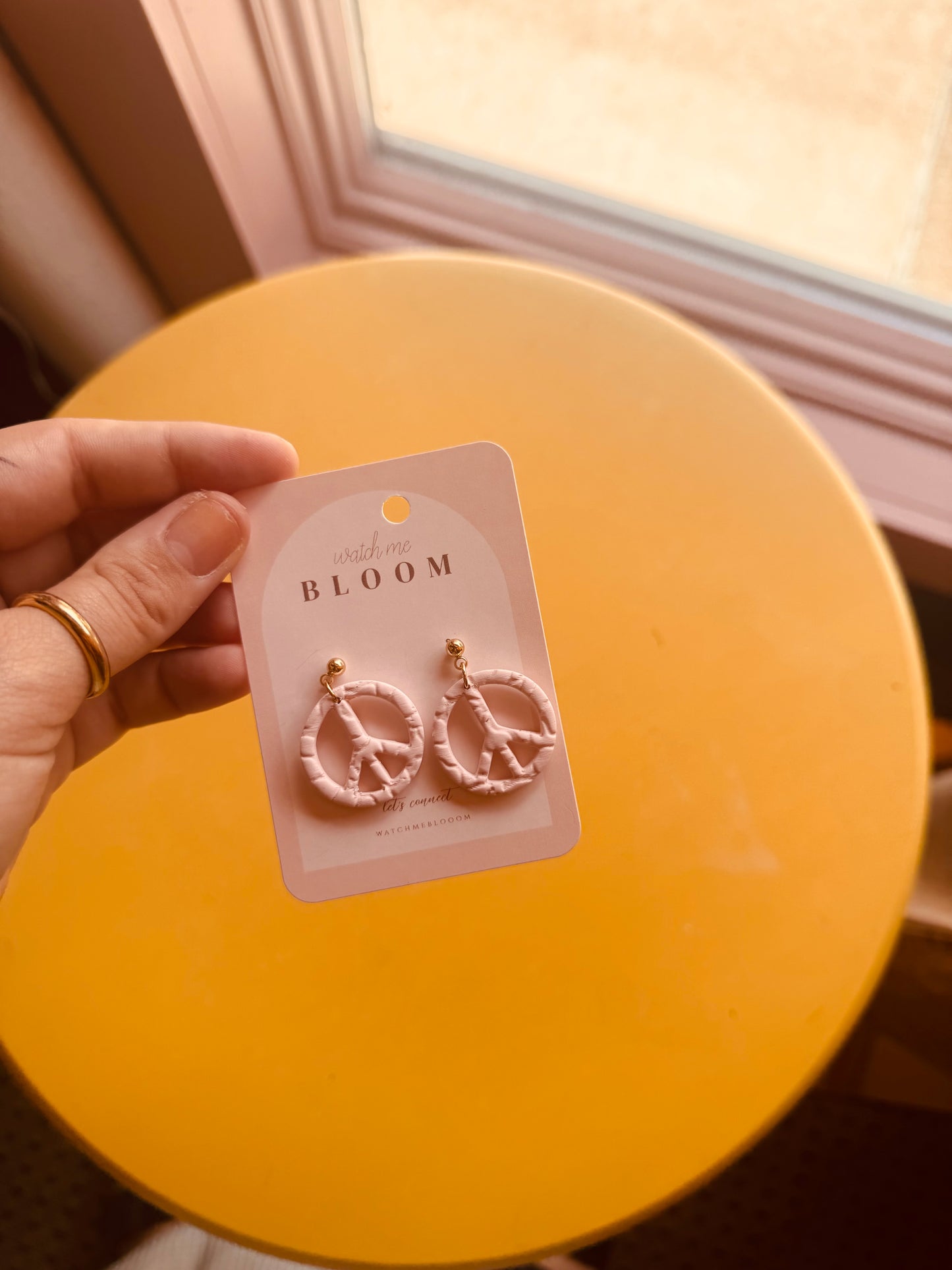 Floral Patterned Pink Peace Sign Dangles