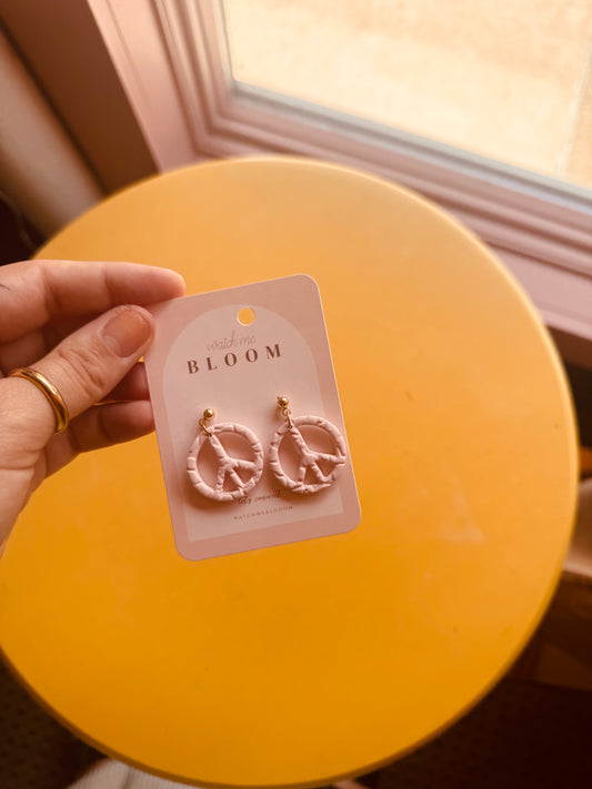 Floral Patterned Pink Peace Sign Dangles