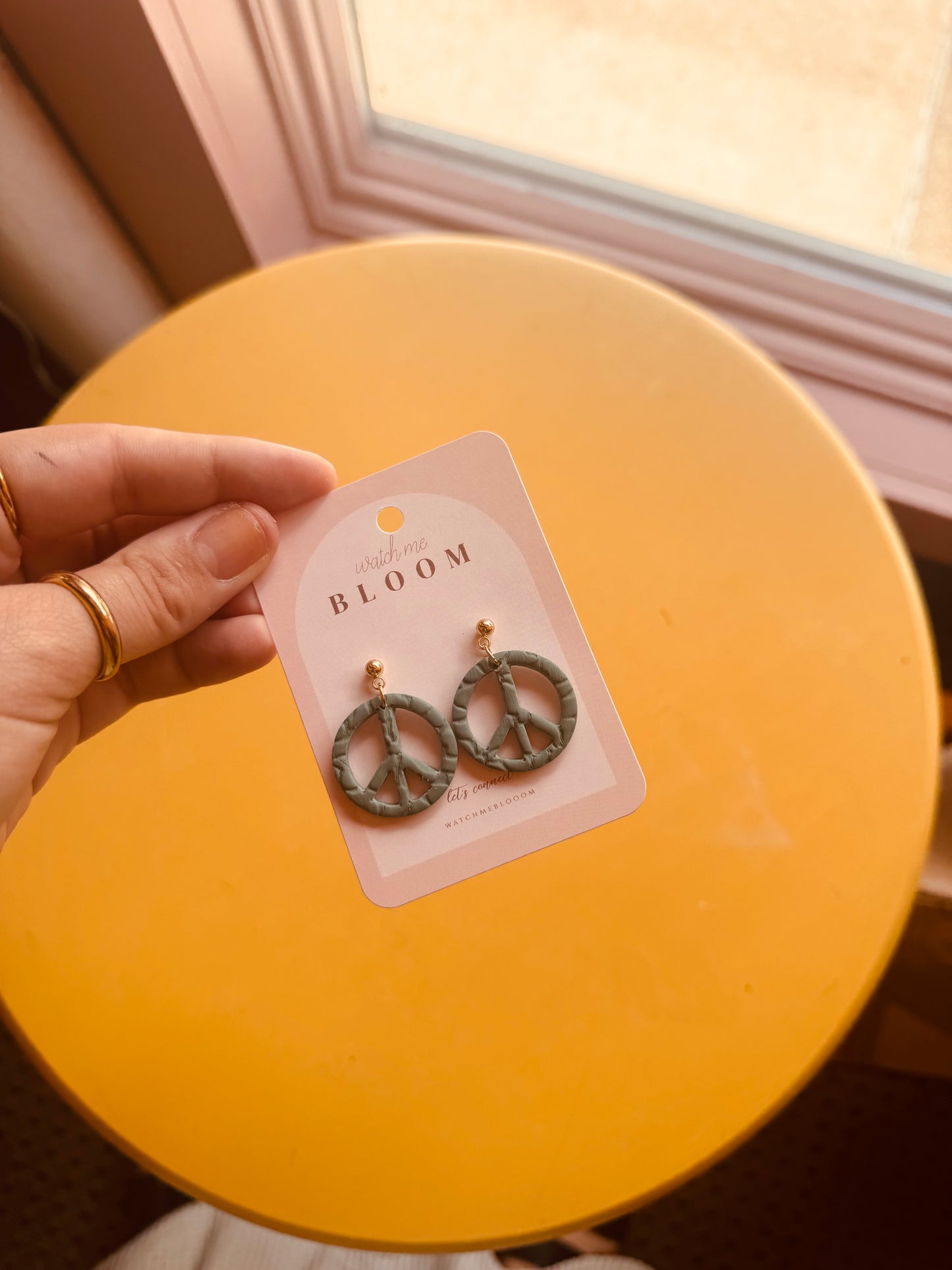 Floral Patterned Green Peace Sign Dangles